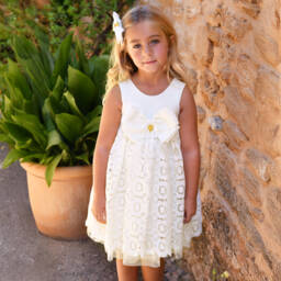 Angel's Face-Girls White Guipure Lace Dress & Bow | Childrensalon