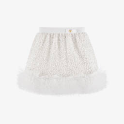 Angel's Face-Girls White Sequin Embellished Bouclé Skirt | Childrensalon