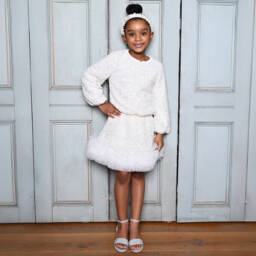 Angel's Face-Girls White Sequin Embellished Bouclé Skirt | Childrensalon