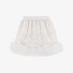 Angel's Face-Girls White Sequin Embellished Bouclé Skirt | Childrensalon