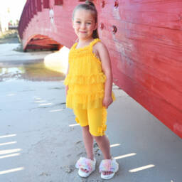 Angel's Face-Girls Yellow Sparkle Tulle Shorts Set | Childrensalon
