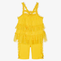 Angel's Face-Girls Yellow Sparkle Tulle Shorts Set | Childrensalon