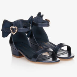Angel's Face-Navy Blue Bow Heel Sandals | Childrensalon