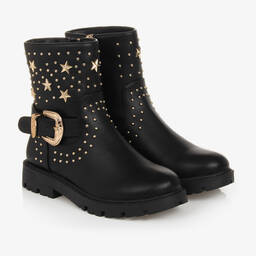 Angel's Face-Teen Girls Black Studded Faux Leather Boots | Childrensalon