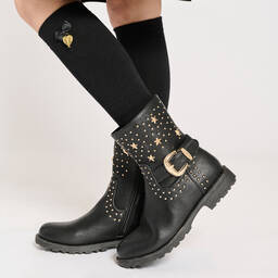 Angel's Face-Teen Girls Black Studded Faux Leather Boots | Childrensalon