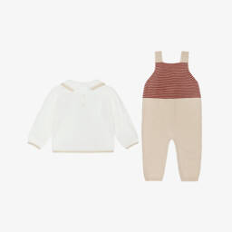 Artesanía Granlei-Baby Boys Beige Knitted Dungaree Set | Childrensalon