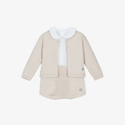 Artesanía Granlei-Baby Boys Beige Knitted Shorts Set | Childrensalon