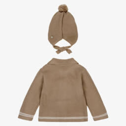 Artesanía Granlei-Baby Boys Brown Knitted Jacket & Hat Set | Childrensalon