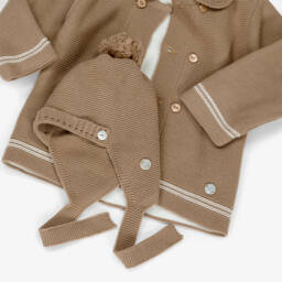 Artesanía Granlei-Baby Boys Brown Knitted Jacket & Hat Set | Childrensalon
