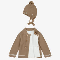Artesanía Granlei-Baby Boys Brown Knitted Jacket & Hat Set | Childrensalon