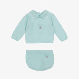 Artesanía Granlei-Baby Boys Green Cotton Knit Shorts Set | Childrensalon