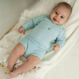 Artesanía Granlei-Baby Boys Green Cotton Knit Shorts Set | Childrensalon