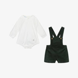 Artesanía Granlei-Baby Boys Green & White Corduroy Shorts Set | Childrensalon