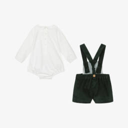 Artesanía Granlei-Baby Boys Green & White Corduroy Shorts Set | Childrensalon