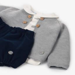 Artesanía Granlei-Baby Boys Grey & Blue Cotton Shorts Set | Childrensalon