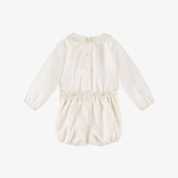Artesanía Granlei-Baby Boys Ivory Buster Suit with Lace Detailing | Childrensalon