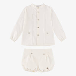 Artesanía Granlei-Baby Boys Ivory Buster Suit with Pintuck Detailing | Childrensalon