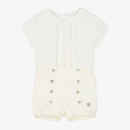 Artesanía Granlei-Baby Boys Ivory Cotton Buster Suit | Childrensalon