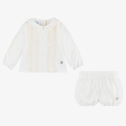 Artesanía Granlei-Baby Boys Ivory Cotton & Tulle Buster Suit | Childrensalon