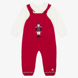 Artesanía Granlei-Girls Red Knitted Dress with Ruffle Collar | Childrensalon