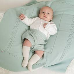 Artesanía Granlei-Baby Boys White & Green Striped Shorts Set | Childrensalon