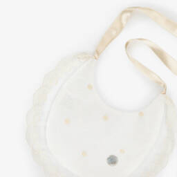 Artesanía Granlei-Baby Girls Ivory Bib with Lace Trim & Satin Ribbon Ties | Childrensalon
