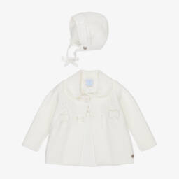 Artesanía Granlei-Baby Girls Ivory Knit Coat & Bonnet Set | Childrensalon