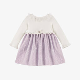 Artesanía Granlei-فستان بنات رضع بطبقة تول مزينة بالنجوم لون عاجي وليلكي  | Childrensalon