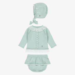 Artesanía Granlei-Baby Girls Mint Green Knitted Shorts Set with Ruffles | Childrensalon
