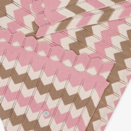 Artesanía Granlei-Baby Girls Pink & Beige Zigzag Knitted Blanket (108cm) | Childrensalon