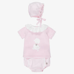 Baby Girls Pink Duck & Stripe Cotton Shorts Set 