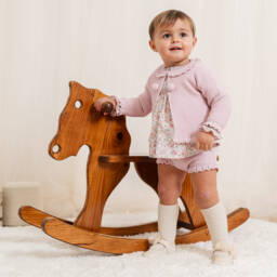 Artesanía Granlei-Baby Girls Pink Floral Blouse & Knitted Shorts Set | Childrensalon