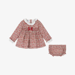 Artesanía Granlei-Baby Girls Red Floral Cotton Dress Set | Childrensalon