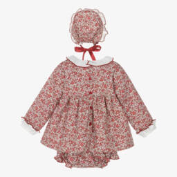 Artesanía Granlei-Baby Girls Red Floral Cotton Dress Set | Childrensalon