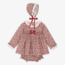 Artesanía Granlei-Baby Girls Red Floral Cotton Dress Set | Childrensalon