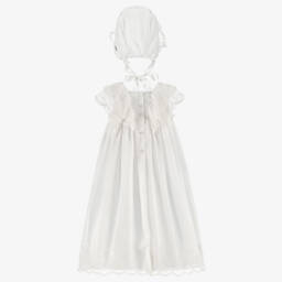 Artesanía Granlei-Baby Girls White Ceremony Dress & Bonnet Set | Childrensalon