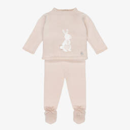 Artesanía Granlei-بيبي غرو قطعتين محبوك ومزين بأرنب لون بيج | Childrensalon