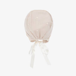 Artesanía Granlei-Beige Tulle & Lace Baby Bonnet | Childrensalon