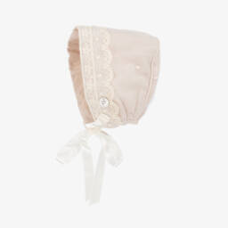 Artesanía Granlei-Beige Tulle & Lace Baby Bonnet | Childrensalon