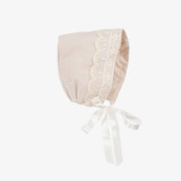 Artesanía Granlei-Beige Tulle & Lace Baby Bonnet | Childrensalon
