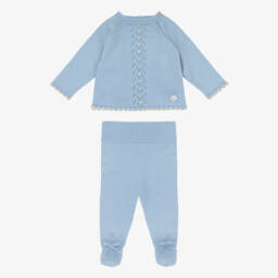 Artesanía Granlei-Blue Knitted 2 Piece Babygrow  | Childrensalon