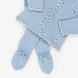 Artesanía Granlei-Blue Knitted 2 Piece Babygrow  | Childrensalon