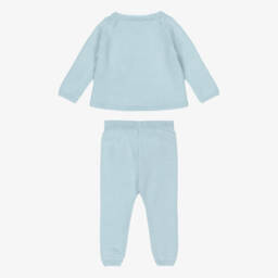Artesanía Granlei-Blue Knitted Baby Trouser Set with Bear Motif | Childrensalon