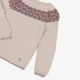 Artesanía Granlei-Boys Beige & Burgundy Red Fair Isle Shorts Set | Childrensalon