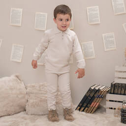 Artesanía Granlei-طقم بنطلون أكريليك محبوك لون بيج للأولاد | Childrensalon
