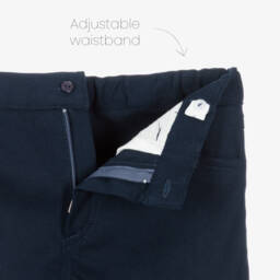 Artesanía Granlei-Boys Beige Striped Sweater & Navy Blue Shorts Set | Childrensalon