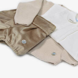 Artesanía Granlei-Boys Beige Velvet Shorts & Cardigan Set | Childrensalon