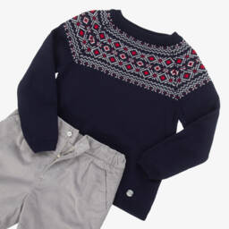 Artesanía Granlei-Boys Blue Fair Isle & Grey Corduroy Shorts Set | Childrensalon