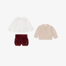 Artesanía Granlei-Boys Burgundy Red Velvet Shorts & Cardigan Set | Childrensalon