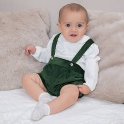 Artesanía Granlei-Boys Green Cotton Velvet Shorts Set | Childrensalon